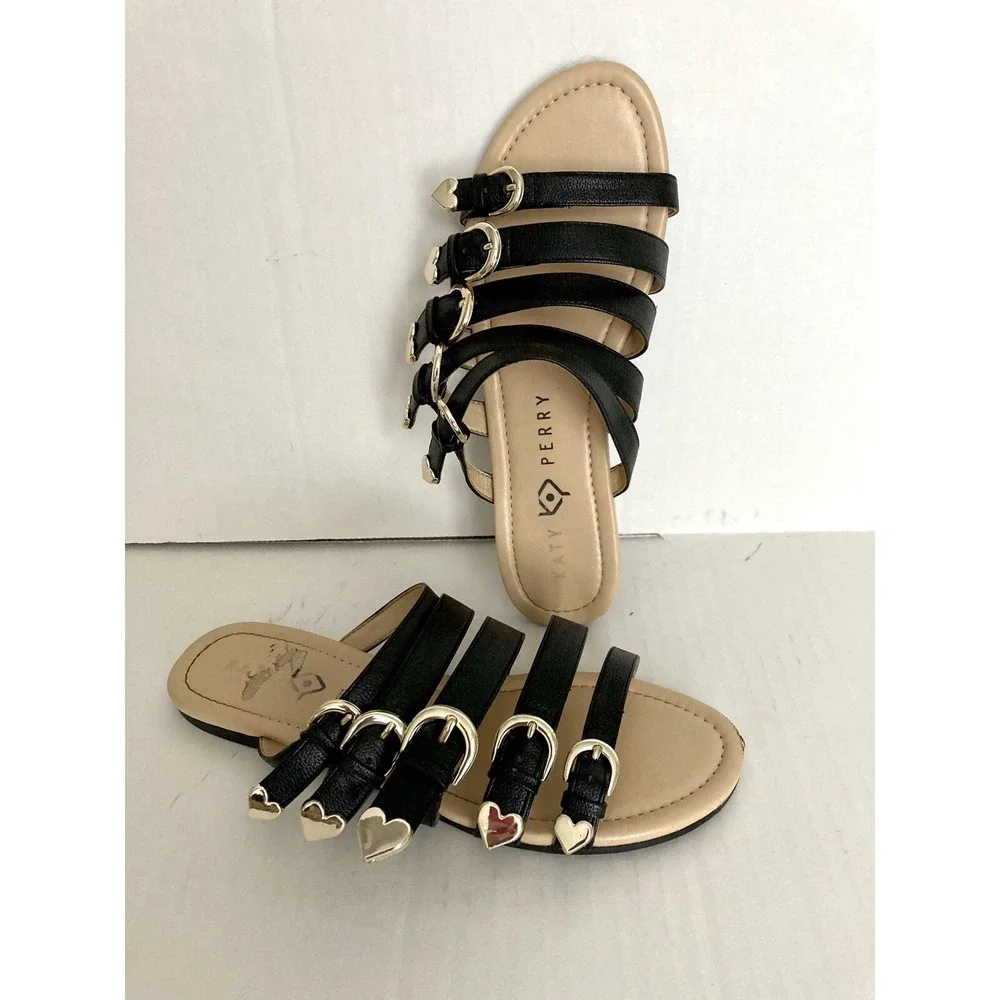 Katy Perry‎ sandals Black Size 6.5 Straps Hearts slip on Coastal Grung